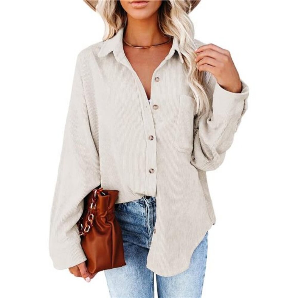 Women's Corduroy Shirts Casual Long Sleeve Button Down Blouses Top‎